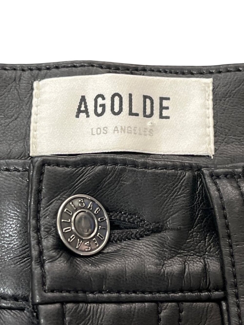 Agolde Women Size 29 90s Pinch Waist Leather Pants Black High-Waist Straight-Leg - Picture 5 of 10